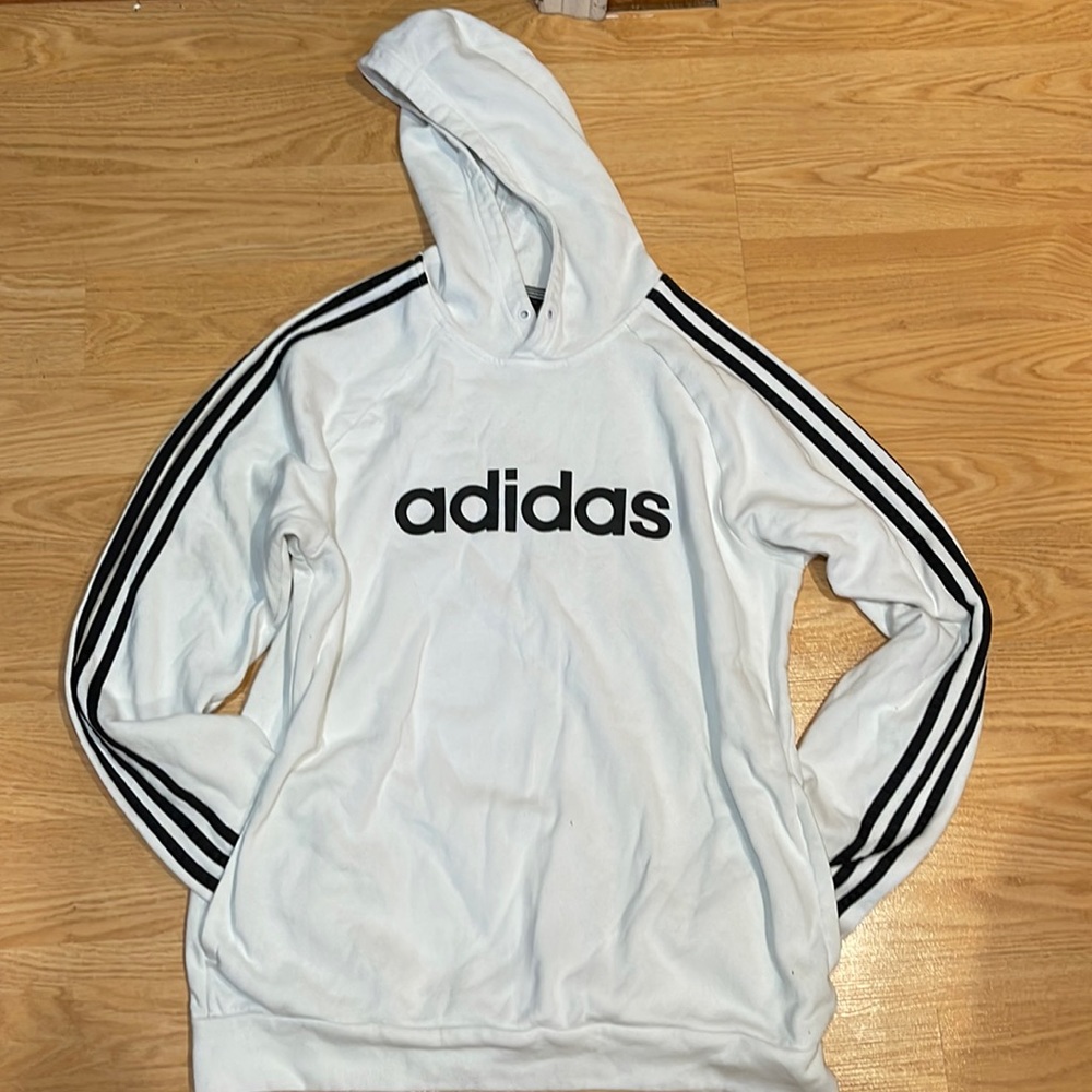 Adidas Mens Essentials Three Stripe Hoodie (white)